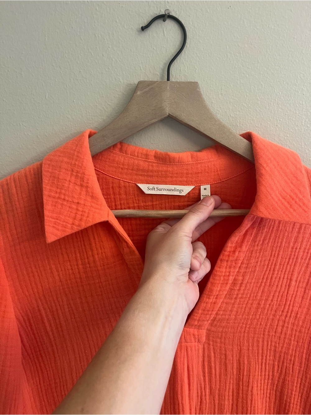 Soft Surroundings Coral-Orange Gauze V-Neck Tunic - Picture 3 of 7